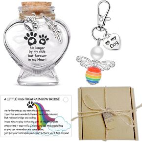 Memorial Bottle for Pet Hair Keepsake Box for Pet Memorial Gifts, Dog Memorial Keychain Gifts for Loss of Dog Bereavement Gifts Rainbow Bridge Poem Card for Loss of Dog Sympathy Gift, Pet Memorial Urn