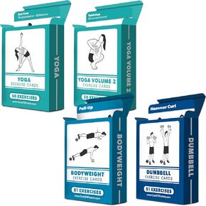 Palace Learning 4 Pack - Exercise Cards - Dumbbell, Bodyweight & Yoga Poses Volume 1 & 2 - Fitness Workout Playing Cards