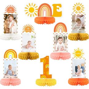 Boho Sun Photo Honeycomb Centerpiece for 1st Baby Birthday Decorations Sunshine Birthday Table Topper Centerpiece Boho Rainbow Baby Shower Party Supplies for Baby Boys Girls Birthday