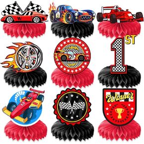9PCS Race Car Honeycomb Centerpieces Themed Birthday Party Decorations SuperCar Centerpiece Table Decoration Party Favors Decor Supplies Gifts for Boys Girls Men Women