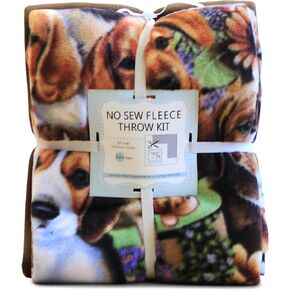 David Textiles No-Sew Throw Fleece Fabric DIY Blanket Making Kit, Make Your Own, Anti-Pill, Dogs on Dogs, 50x60 Inches