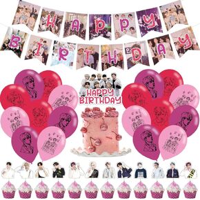 Birthday Party Supplies,MeiYiYou Birthday Decorations Gift Set - Banners,Cake Toppers,21PCS Cupcake Toppers Perfect for Boys and Girls(Pink)