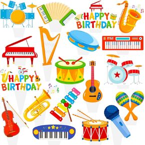 48pcs Musical Instrument Cupcake Toppers for Music Party Decorations Musical Instrument Theme Cake Cupcake Picks for Music Themed Birthday Party Baby Shower Supplies