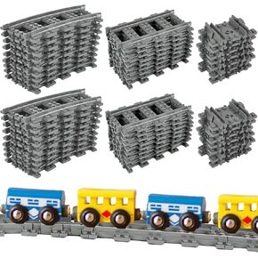 78 Pcs Classic City Train Tracks Plastic Train Track Expansion Packs Straight Curved Train Track BulkCompatible with Building Blocks