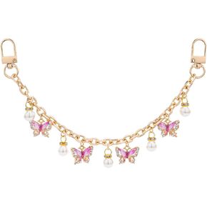 Bag Charms for Handbags Purse - 10'' Pink Bowknot Pearl Pendant Decorative, Replacement Extension Chain for Tote Shoulder Bags Handlebag Chains Straps for Women Crossbody