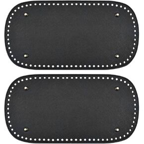 Enenes 2 PCS PU Leather Bag Bottom Shaper with 8 Holes for Crochet/Knitting Handbag Making Accessories (30x15 cm, Black)