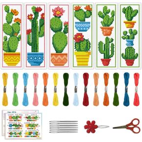 ACRNIGHEET 6PCS Cactus Cross Stitch Bookmark Kit for Beginner Stamped Cross Stitch Kits for Adults DIY Embroidery Bookmark Kits Crossstitch Kits Adult with Instructions Hand Craft Gift 11CT