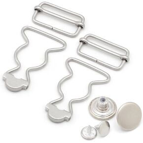 4 Sets Metal Overall Buckles Suspender Replacement Buckles with Adjustable Buckle Slider and No-Sew Buttons(1 inch)