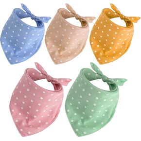 5 Pieces Dog Bandana Pet Summer Bandana Point Kerchief Dog Washable Scarf Soft Comfortable Daily Bib Adjustable Accessory for Pet(Green, Pink, Ginger, Khaki, Blue,Dot)