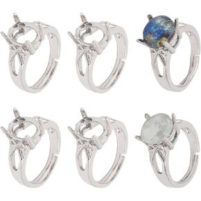 CHGCRAFT 6 PCS 4 Claws Ring Blank Adjustable Brass Finger Ring Plated Prong Ring Settings Ring Base for Oval Gemstones Cabochon Setting Jewelry Making