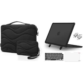 MOSISO Compatible with MacBook Pro 14 inch Case 2025-2021 M4 M3 M2 M1 A3112 A3185 A3401 A2918 A2992 A2779 A2442, Heavy Duty Hard Case with Fold Kickstand&Keyboard Skin&Screen Film&Type C&Bag, Black