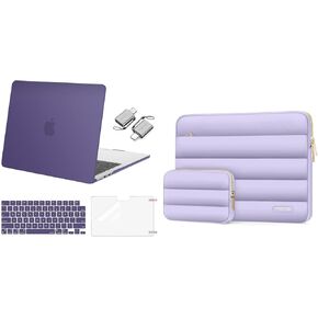 MOSISO Compatible with MacBook Air 13 inch Case 2024 2023 2022 M3 A3113 M2 A2681, Plastic Hard Shell&Keyboard Cover&Screen Film&Type C Adapter for MacBook Air 13.6 inch Case&Bag,Imperial Purple&Purple
