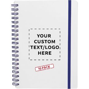 50 White Spiral Notebooks with Elastic Band Pack - Customizable Text, Logo - 80 lined pages, Recycled - Black