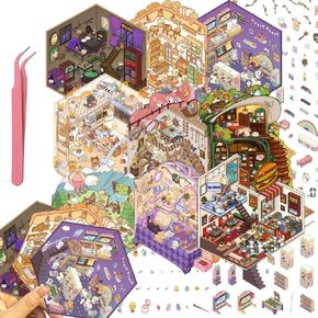 9 Sets Girls 3D Miniature Scene Stickers,Magic Study Room,Game Room,Mushroom House,Camping,Tarot Room Set 3D Cartoon Sticker Scenes,Gift for Teens Adult DIY Relief Stress Pass The Time