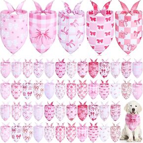 Kacctyen 50 Pcs Pink Bow Dog Bandanas Bulk Coquette Bowknot Triangle Pet Scarf Cute Adjustable Puppy Neckerchief Aesthetic Puppy Bib for Small Medium Large Dog Cat Costume Accessories