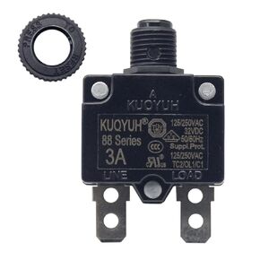 KUOYUH 88 Series 3, 5, 7, 8, 10, 12, 13, 15, 16, 20, 25, 30 Amp DC Circuit Breaker Push-Button Reset with Quick Connect Terminals and Transparent Waterproof Button Cover (3A)