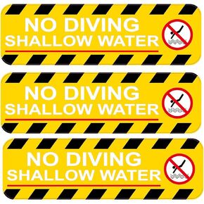 No Diving Stickers Shallow Water 3 x 10 Inch No Diving Adhesive Swimming Pool Safety Warning Caution Stickers Labels Pool Signs Decor 6 Pcs