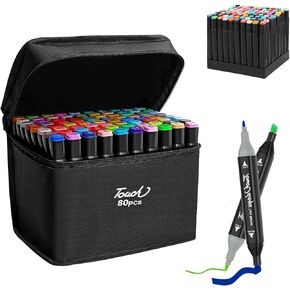80 Colors Alcohol Markers Artist Drawing Art Dual Tip Markers Perfect for Kids Boys Girls Students Adult(Black Shell)