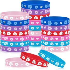 Vinsot 24 Pcs Hawaiian Theme Silicone Wristbands Bracelets Anime Theme Rubber Bracelets Cartoon Birthday Party Supplies Back to School Gift Multicolor Silicone Stretch Wristbands