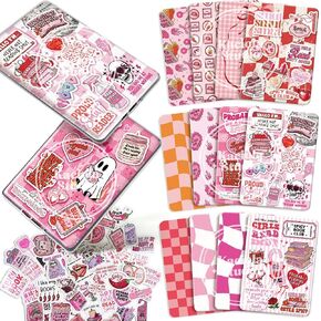 Kaciola 12PCS Inserts Cardstock Paper for Kindle, and 50PCS Scrapbook Stickers for Clear Case, 6.9"x4.8" Smutty Theme E-reader Back Cover Insert Decorating Accessories for Booklover Readers Gifts