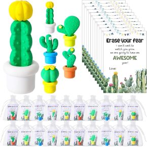 Spakon 25 Set Back to School Gifts Include 50 Cactus Plants Shaped Erasers 25 Erase Your Fear Cards Organza Bags First Day of School Classroom Rewards from Teacher to Students Supplies