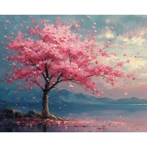 OKSGYTA Paint by Numbers, Cherry Blossom's Pastel Horizon, Adult Crafts Adult Paint by Number Kits, Arts Crafts for Home Decor (No Frame, 16x20 Inch), Vibrant