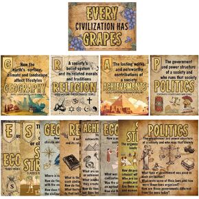 13 Pcs Ancient Civilizations Classroom Decorations History Classroom Decor Social Studies Bulletin Board Posters Civilizations Has Grapes Wall Decor Educational Learning Supplies, 11 x 14 Inch