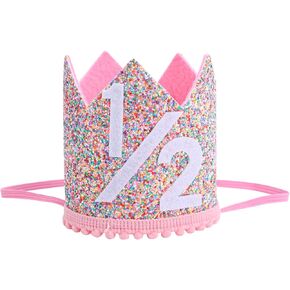 BOXOB Baby Half Birthday Party Crown, Glitter Rainbow Crown Hat, Cute 6 Months Birthday Decorations, Photo Prop