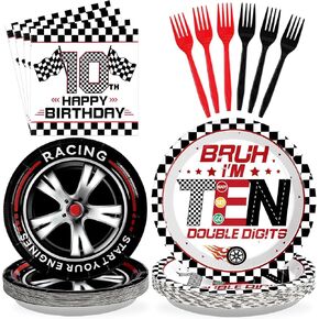 Grencian 96Pcs Red Race Car 3rd Birthday Party Decorations Supplies Hot Car Plates and Napkins Racing Themed Disposable Tableware Set for 3 years old Boys Transportation Birthday Party Serve 24