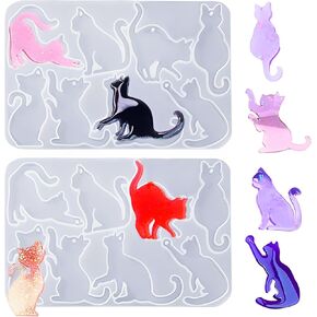 2Pcs Cat Resin Mold Deer Silicone Molds Cute Animal Epoxy Mould Pendant Casting Mold for DIY Jewelry Necklace Earring Ornament (Cat)