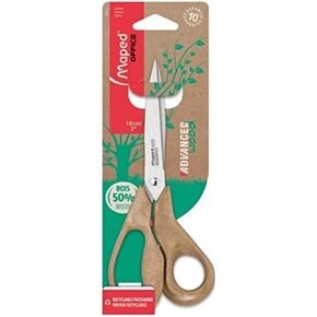 Maped - Advanced 50% PP Wood Scissors - Pointed tip - Stainless steel blades and rivet - Ergonomic 3D handles with 50% wood powder - 10 year guarantee - Scissors 18 cm