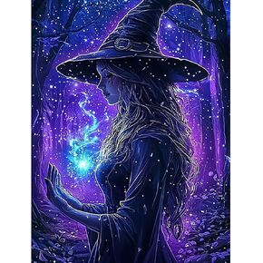 Skyboda Witch Diamond Painting Kits for Adults, 5D Diamond Art Kit for Beginners, DIY Full Drill Fall Gem Painting, Paint with Round Diamonds Painting Packs for Home Wall Decor 12x16inch