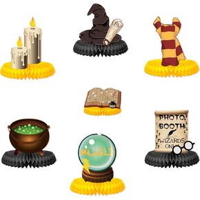 9 Pcs Magical Honeycomb Centerpieces, Wizard Party Supplies Centerpiece Table Decorations Table Toppers, Wizard Party Table Sign, Perfect for Magical Wizard Themed Party, Birthday, Halloween