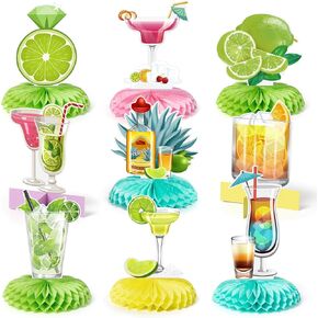 9Pcs Margarita Honeycomb Centerpieces Margs and Matrimony Bachelorette Party Decorations Mexican Fiesta Tropical Cocktail Martini Tequila Themed 3D Table Topper Decor for Bridal Shower Wedding
