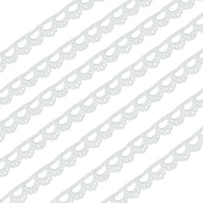Ornazy 16.4 Yards 10 mm White Crocheted Lace Trim Vintage Embroidery Scallop Edge Ribbon Trim Polyester Half Round Lace Ribbons for Sewing Party Clothes Decor