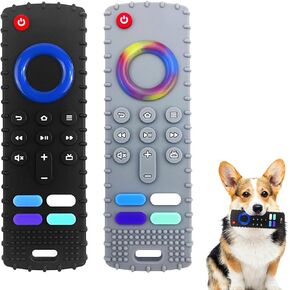 2Pcs Puppy Teething Toys, TV Remote Control Shape Dog Chew Toys for Boredom&Stimulation&Training and Cleaning Teeth,BPA-Free(Black+Grey)