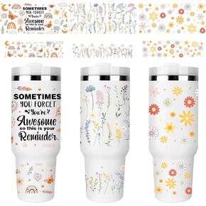 UV DTF Cup Wraps, 6 Sheet Flower UV DTF Transfer Stickers for 40 oz Tumbler, Floral Daisy Rainbow Waterproof UVDTF Cup Wraps, Personalized DIY Craft