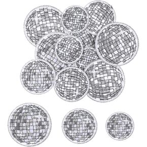 12 Pcs Disco Ball Iron On Patch,Bling Disco Ball Patches Music Party Bling Balls Iron On Patches for Hats T Shirt Jeans Skirt Bag DIY Sewing Craft Decoration(Silver)