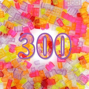 300PCS Transparent Clear Building Bricks Set, Compatible with Classic Blocks Parts and Pieces, 8 Shapes Bulk Bricks in Random Color for Boys