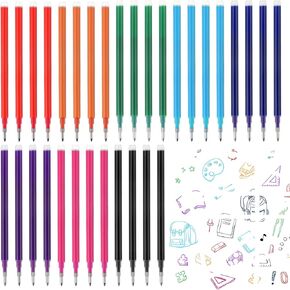32Pcs 0.7 mm Erasable Gel Ink Pen Refills Compatible with Frixion Friction, 8 Colors Retractable Fine Point Pen Refill (Blue、Black、Red、Green、Orange、Lake Blue、Purple、Rose Red) (8Color, 32)