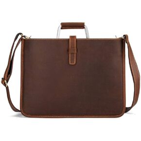 Men's Genuine Leather Business Bag Work Tote Laptop Briefcase Messenger Bag Shoulder Bag(D)