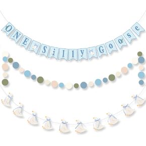 Janinka 3 Pcs One Silly Goose Banners Garlands One Silly Goose Birthday Party Decorations for Baby Shower Birthday Photo Props Themed Party Supplies(Blue)