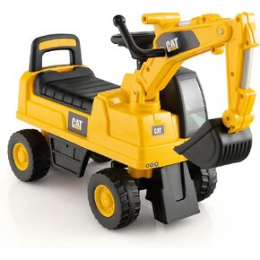 HONEY JOY Kids Ride on Tractor, Licensed Caterpillar Ride On Push Car for Toddlers, Detachable Trailer, Shovel & Rake, Horn, Engine Sound, LED Lights, No Power Ride On Toy for Boys Girls (Yellow)