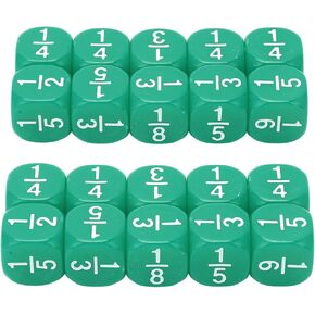 Math Dice, Place Value Dice, Fraction Dice Math Dice 20PCS, Multi Faceted Dices Waterproof, Math Fraction Dices, Fraction Dice Class Set for Math Practice Game (Green)