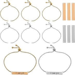 Framendino, 8 Pack Engravable Pendant Charm Bracelets Blanks Stainless Steel Stamping Tag Bracelet for Laser Engraving DIY Jewelry Making