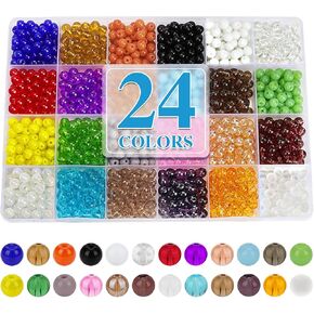 XSEINO About 1200PCS 6mm Original Glass Beads Bracelet Making Kit,24 Assorted Color Series Colorful Crystal Beads for Bracelet and Jewelry Making and DIY Crafts,Friendship Bracelets