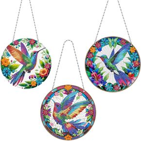 MaiYiYi 3 PCS Hanging Diamond Art Pendant Painting Kit Colorful Bird Diamond Art Ornaments Bird Diamond Painting Ornaments for Adult Home Wall Window Art Decor (13.58X7.48 inch)