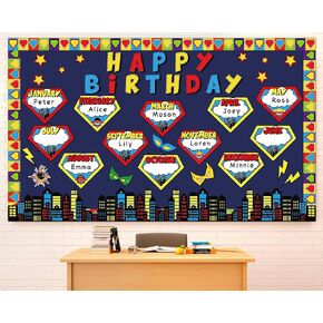 Super Theme Hero Happy Birthday Bulletin Board Decoration Set Hero Bulletin Board Cutouts for Classroom Hero Themed Bulletin Borders for Birthday Party Supplies School Classroom Office Wall Decor