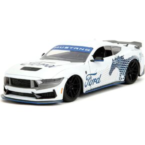 Big Time Muscle 1:24 2024 Ford Mustang GT Dark Horse Die-Cast Car, Toys for Kids and Adults(White with Blue Horse Deco)