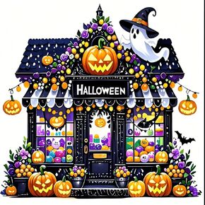 Pumpkin Ghost House Diamond Art Kits for Adults,5D Halloween Diamond Painting Kits for Adults Beginners,DIY Full Round Drill Diamond Dot Painting Gem Art Kits for Adult,Home Wall Decor 13.8x13.8 Inch